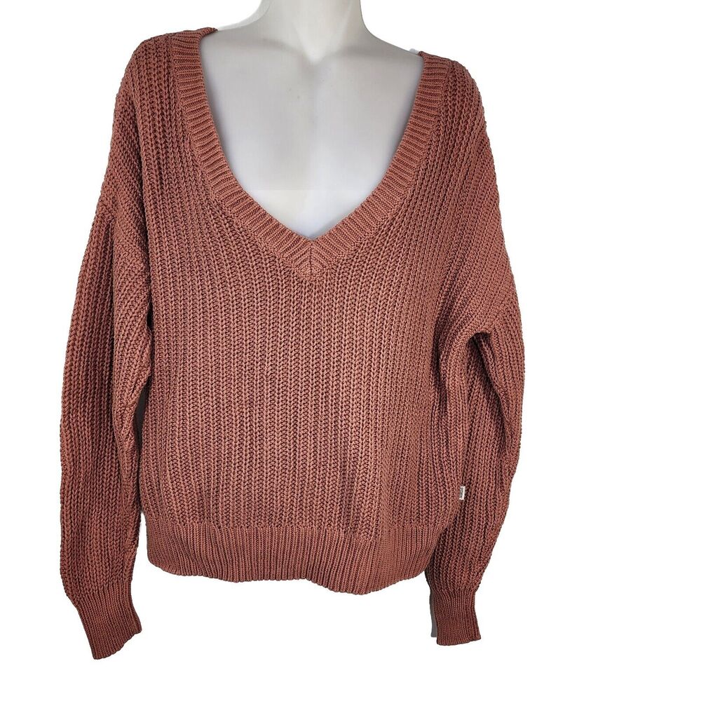 Victorias Secret PINK Sweater Small Forenza Cable Knit V Neck Pullover Brown